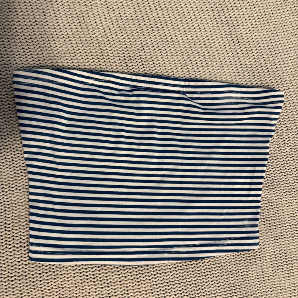 Striped Blue and White Tube Top